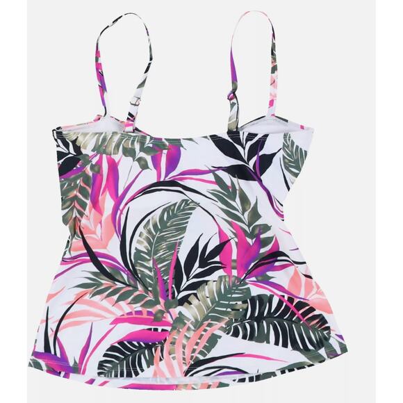 Island Escape Women's White Tropical Print Convertible Tankini Swimsuit Top 12 - Picture 4 of 5